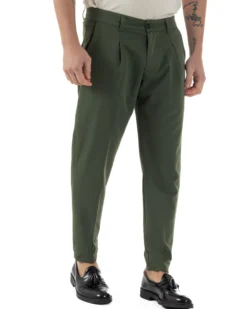 Pantaloni Uomo Viscosa Capri Classico Tasche America Pinces Verde P6229A