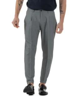 Pantaloni Uomo Viscosa Capri Classico Tasche America Pinces Grigio P6224A