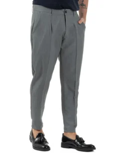 Pantaloni Uomo Viscosa Capri Classico Tasche America Pinces Grigio P6224A