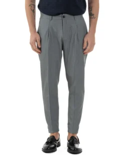 Pantaloni Uomo Viscosa Capri Classico Tasche America Pinces Grigio P6224A