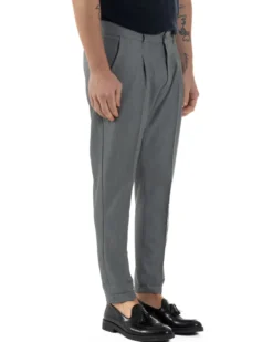 Pantaloni Uomo Viscosa Capri Classico Tasche America Pinces Grigio P6224A