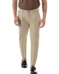 Pantaloni Uomo Viscosa Capri Classico Tasche America Pinces Beige P6226A