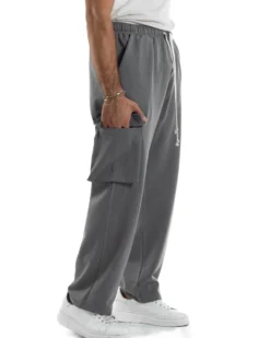 Pantaloni Uomo Viscosa Cargo Baggy Tinta Unita Grigio P6359A
