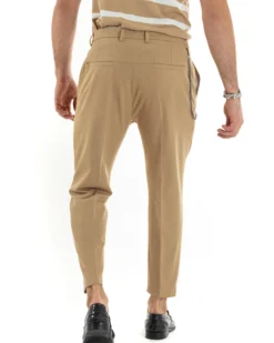 Pantaloni Uomo Viscosa Con Tasca America Con Abbottonatura Allungata Capri Sartoriale Camel GIOSAL-P5980A
