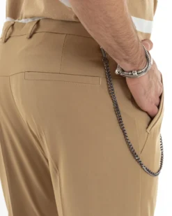 Pantaloni Uomo Viscosa Con Tasca America Con Abbottonatura Allungata Capri Sartoriale Camel GIOSAL-P5980A