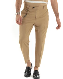 Pantaloni Uomo Viscosa Con Tasca America Con Abbottonatura Allungata Capri Sartoriale Camel GIOSAL-P5980A