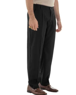Pantaloni uomo viscosa leggero fondo largo baggy con pinces nero GIOSAL-P6471A