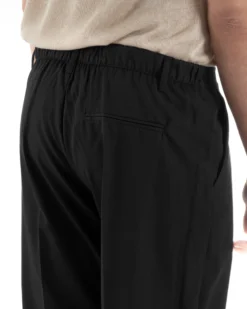 Pantaloni uomo viscosa leggero fondo largo baggy con pinces nero GIOSAL-P6471A