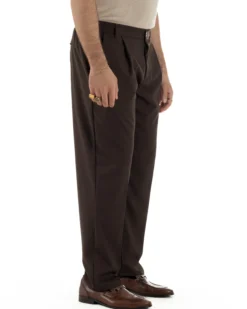 Pantaloni uomo viscosa leggero fondo largo baggy con pinces marrone GIOSAL-P6469A