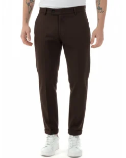 Pantaloni uomo viscosa leggera abbottonatura allungata tasche america classico marrone GIOSAL-P6468A