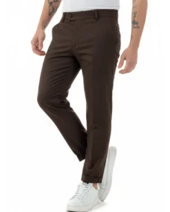 Pantaloni uomo viscosa leggera abbottonatura allungata tasche america classico marrone GIOSAL-P6468A