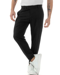 Pantaloni uomo viscosa leggera abbottonatura allungata tasche america classico nero GIOSAL-P6252A