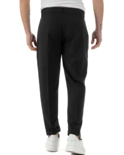 Pantaloni uomo viscosa leggera abbottonatura allungata tasche america classico nero GIOSAL-P6252A