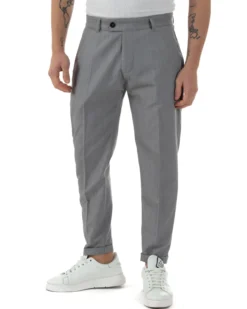 Pantaloni uomo viscosa leggera abbottonatura allungata tasche america classico grigio GIOSAL-P6250A