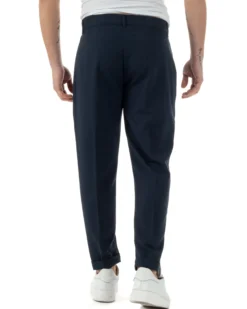 Pantaloni uomo viscosa leggera abbottonatura allungata tasche america classico blu GIOSAL-P6255A