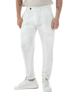 Pantaloni uomo viscosa leggera abbottonatura allungata tasche america classico bianco GIOSAL-P6254A