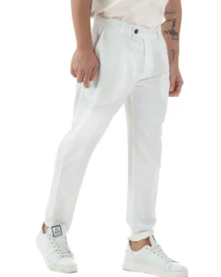 Pantaloni uomo viscosa leggera abbottonatura allungata tasche america classico bianco GIOSAL-P6254A