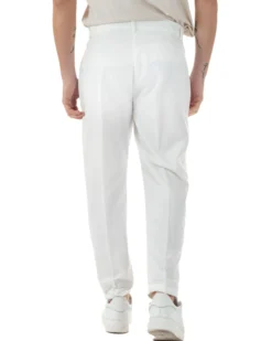 Pantaloni uomo viscosa leggera abbottonatura allungata tasche america classico bianco GIOSAL-P6254A