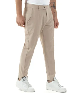 Pantaloni uomo viscosa leggera abbottonatura allungata tasche america classico beige GIOSAL-P6251A