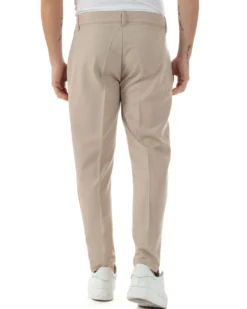 Pantaloni uomo viscosa leggera abbottonatura allungata tasche america classico beige GIOSAL-P6251A