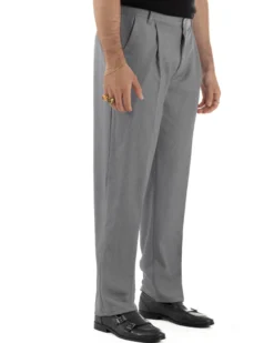 Pantaloni uomo viscosa leggero fondo largo baggy con pinces grigio GIOSAL-P6473A
