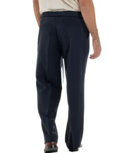 Pantaloni Uomo Viscosa Palazzo Fondo Ampio Cintura Baggy Blu P6401A