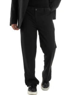 Pantaloni Uomo Viscosa Palazzo Gamba Larga Spacchi Al Fondo Ampio Jogger Comodo Casual Tinta Unita Nero GIOSAL-P6297A