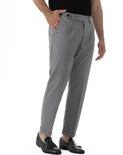 Pantaloni uomo viscosa pinces classico abbottonatura allungata estivo grigio GIOSAL-P6453A