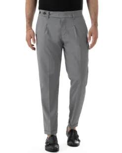 Pantaloni uomo viscosa pinces classico abbottonatura allungata estivo grigio GIOSAL-P6453A
