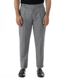 Pantaloni uomo viscosa pinces classico abbottonatura allungata estivo grigio GIOSAL-P6453A