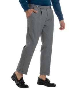 Pantaloni Uomo Viscosa Pinces Classico Abbottonatura Allungata Grigio P6393A