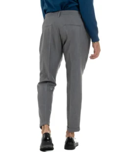 Pantaloni Uomo Viscosa Pinces Classico Abbottonatura Allungata Grigio P6393A