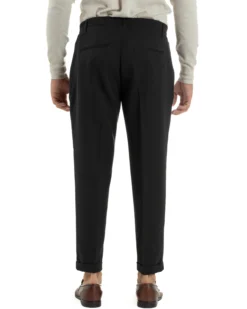 Pantaloni Uomo Viscosa Pinces Classico Abbottonatura Allungata Nero P6396A