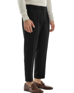 Pantaloni Uomo Viscosa Pinces Classico Abbottonatura Allungata Nero P6396A
