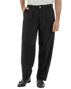 Pantaloni uomo viscosa pinces barrel fit strutturato nero GIOSAL-P6477A