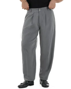 Pantaloni uomo viscosa pinces barrel fit strutturato piombo GIOSAL-P6475A