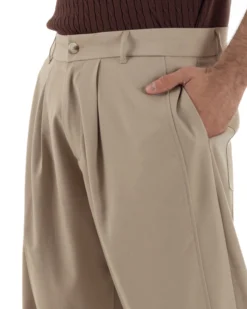 Pantaloni uomo viscosa pinces barrel fit strutturato beige GIOSAL-P6478A