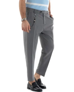 Pantaloni Uomo Viscosa Tasca America Abbottonatura Allungata Capri Sartoriale Grigio GIOSAL-P5978A