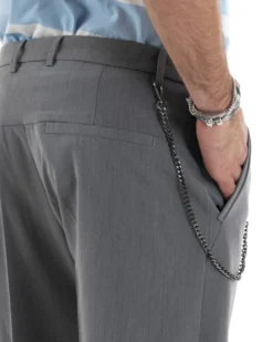 Pantaloni Uomo Viscosa Tasca America Abbottonatura Allungata Capri Sartoriale Grigio GIOSAL-P5978A