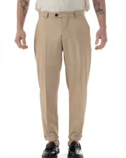 Pantaloni Uomo Viscosa Tasca America Abbottonatura Allungata Capri Sartoriale Camel GIOSAL-P6243A