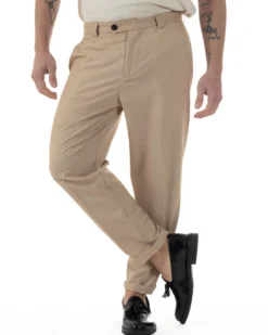 Pantaloni Uomo Viscosa Tasca America Abbottonatura Allungata Capri Sartoriale Camel GIOSAL-P6243A