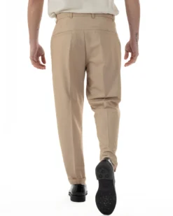 Pantaloni Uomo Viscosa Tasca America Abbottonatura Allungata Capri Sartoriale Camel GIOSAL-P6243A
