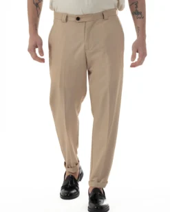 Pantaloni Uomo Viscosa Tasca America Abbottonatura Allungata Capri Sartoriale Camel GIOSAL-P6243A