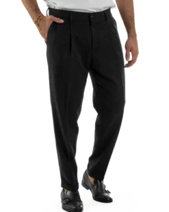 Pantaloni Uomo Viscosa Tasche America Con Pinces Classico Nero Over-D OC1F2W5P15