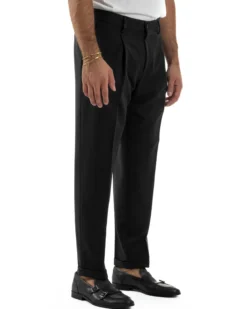 Pantaloni Uomo Viscosa Tasche America Con Pinces Classico Nero Over-D OC1F2W5P15
