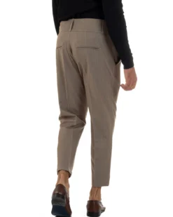Pantaloni Uomo Viscosa Vita Alta Con Pinces Classico Casual Beige Melangiato P6374A