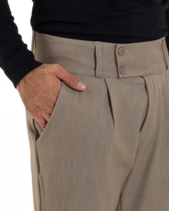 Pantaloni Uomo Viscosa Vita Alta Con Pinces Classico Casual Beige Melangiato P6374A