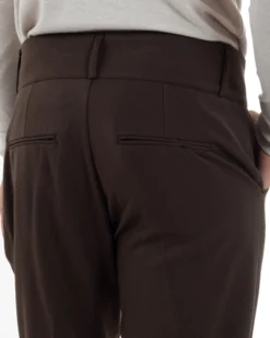 Pantaloni Uomo Viscosa Vita Alta Con Pinces Classico Casual Marrone P6377A
