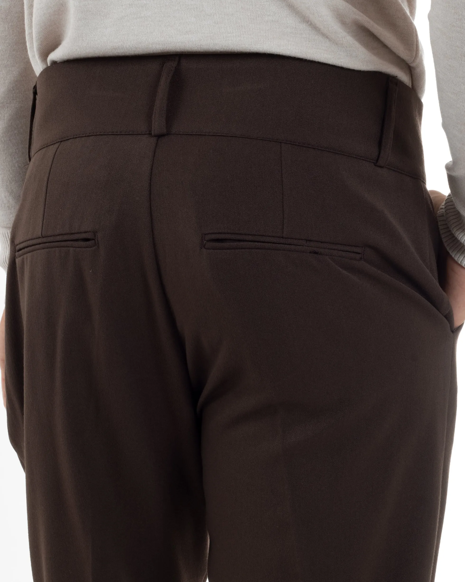 Pantaloni Uomo Viscosa Vita Alta Con Pinces Classico Casual Marrone P6377A