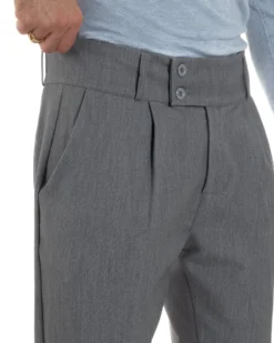 Pantaloni Uomo Viscosa Vita Alta Con Pinces Classico Casual Grigio P6372A